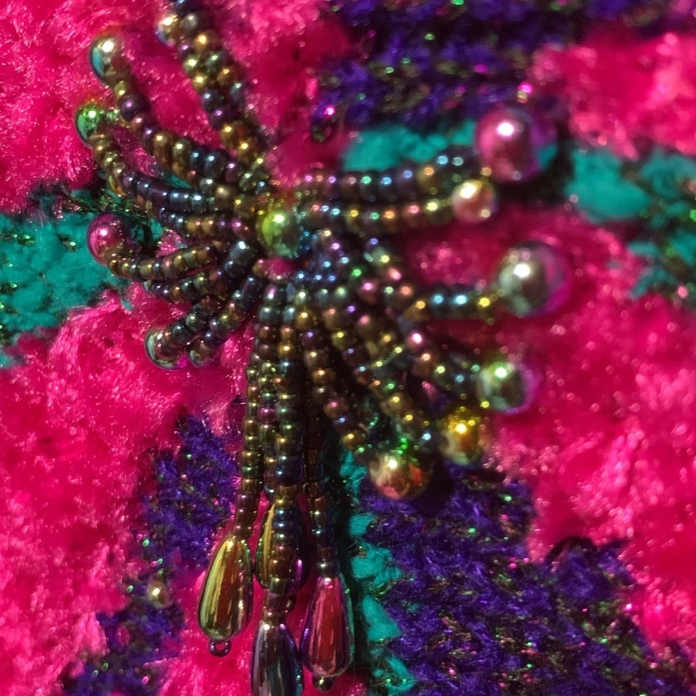 Vintage 80s 90s  Colorful Floral Women's Sweater Beaded Details Small/Medium - Picture 10 of 17